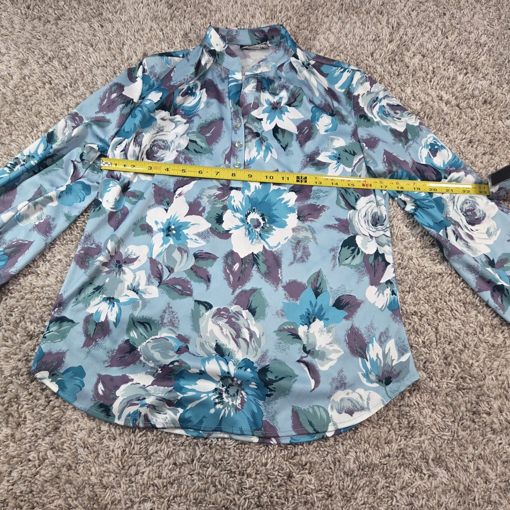 VTG Carmelton Floral Blouse Top‎ Dz Small Made in USA Blue Purple Boho...